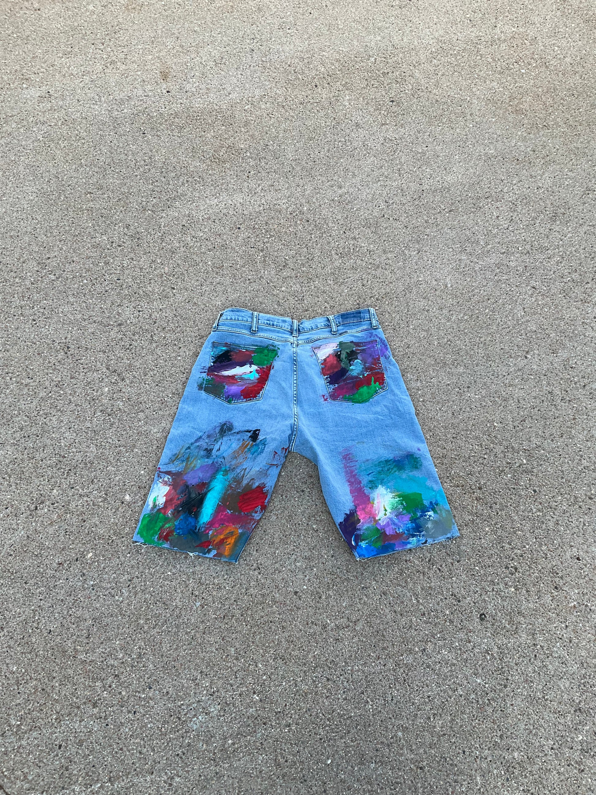 Paint Canvas Denim Shorts